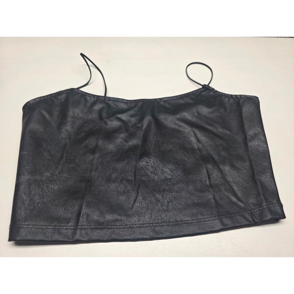 Aeropostale Seriously Soft‎ Faux Leather Bungee Cami Crop Top Black XS